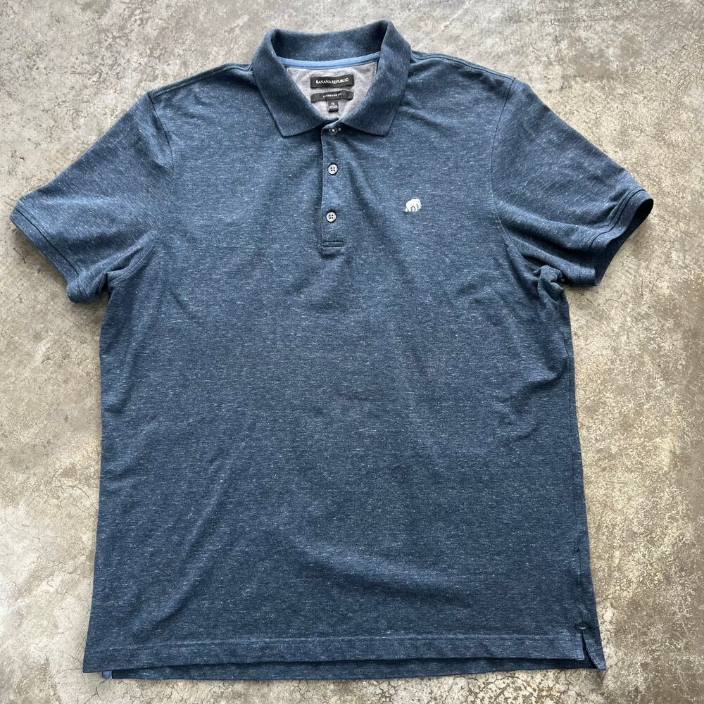 Banana Republic Elephant Logo Polo Shirt Blue Heathered Minimalist Size XL